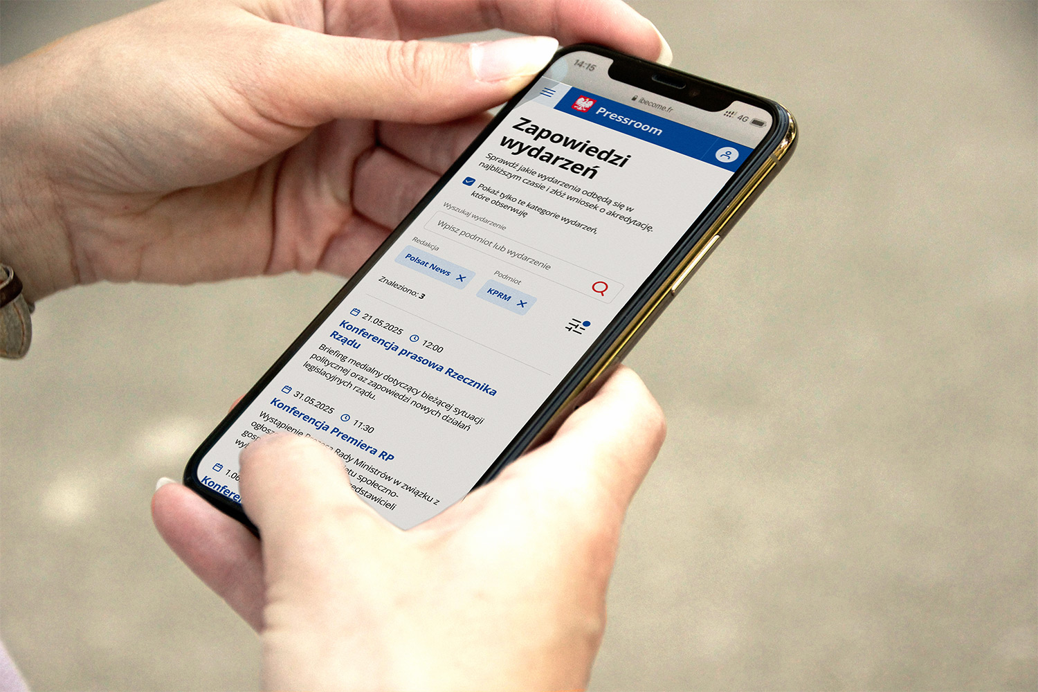 Pressroom - wyszukiwarka na mobile
