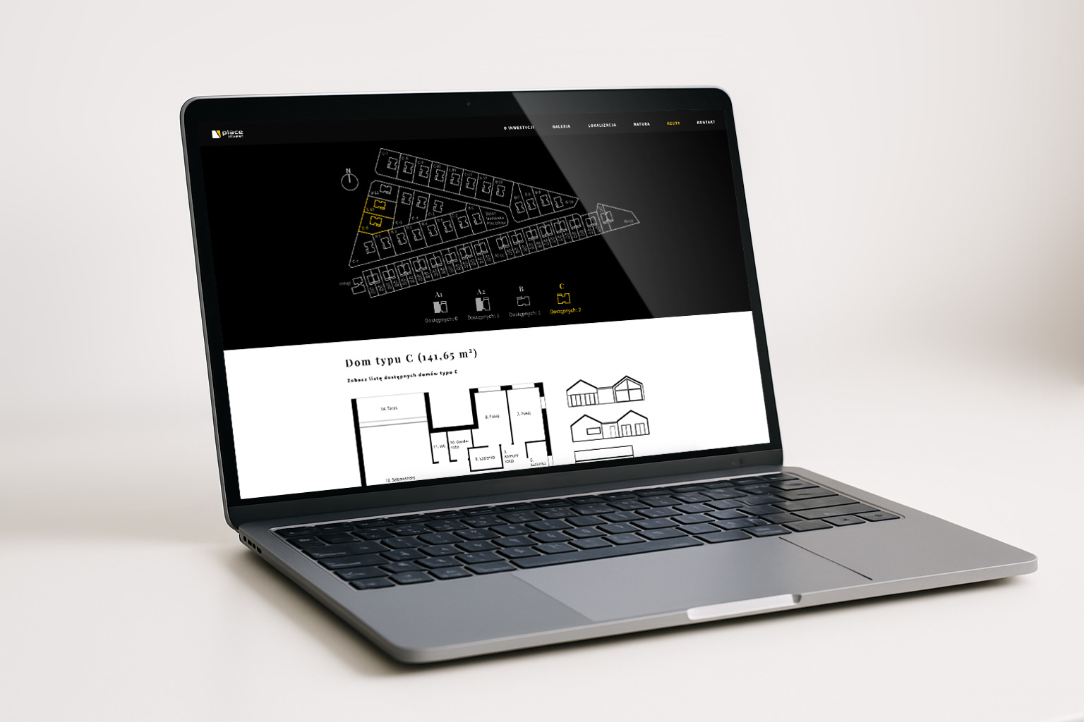 Laptop z widokiem rzutu osiedla