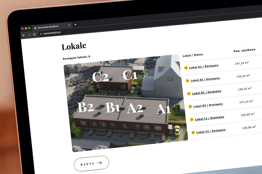 Lista dostępnych lokali na stronie głównej