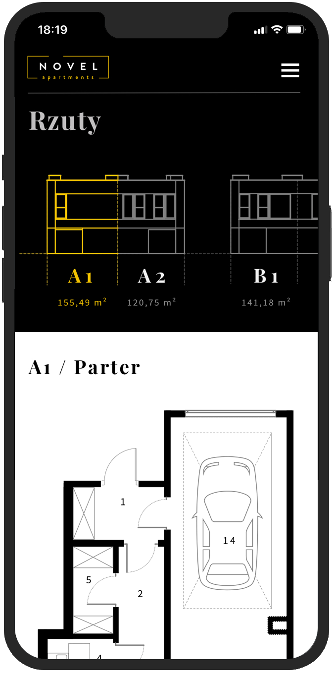 Podgląd rzutów lokali w widoku mobilnym