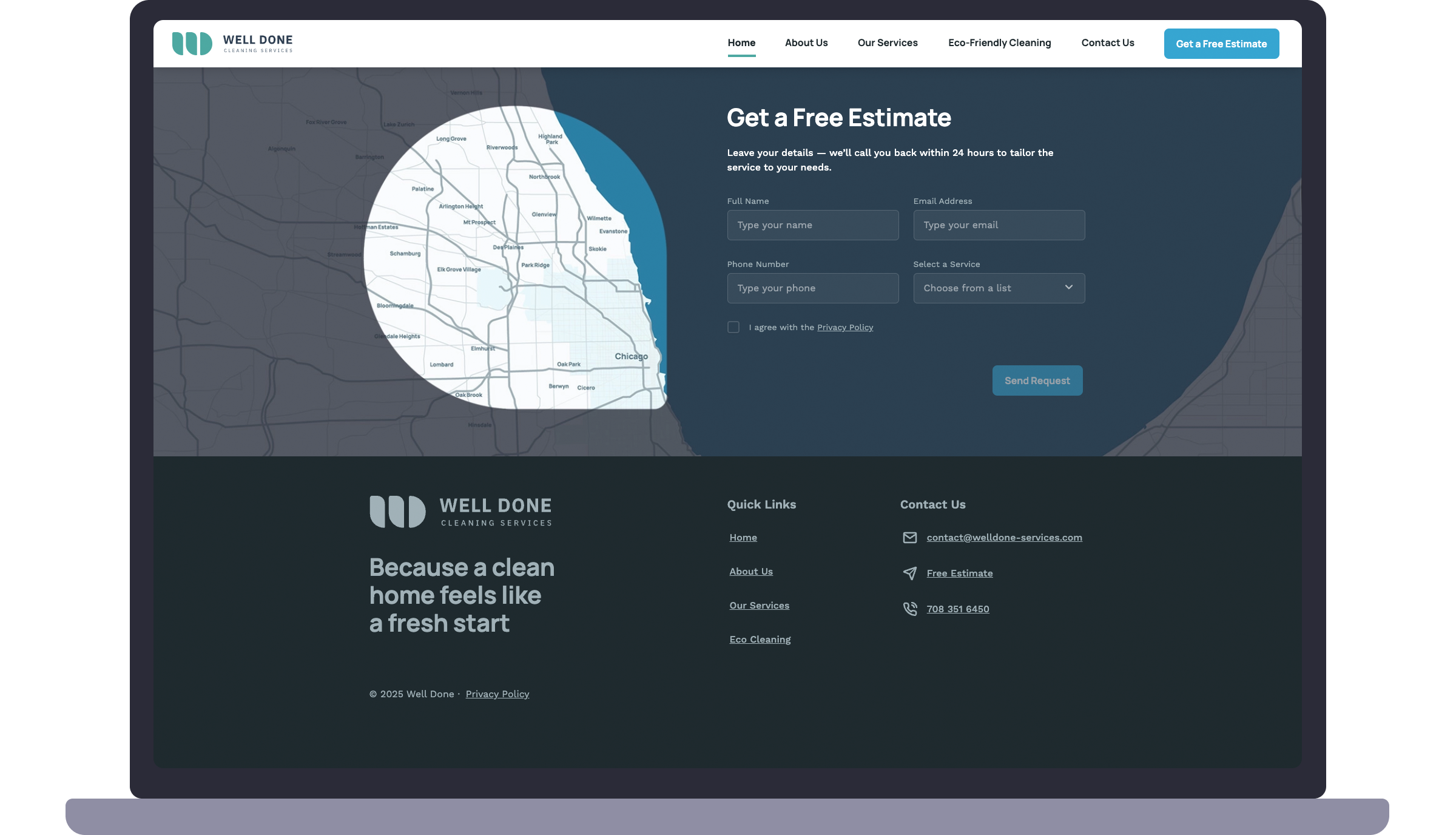 Mapa, formularz, stopka